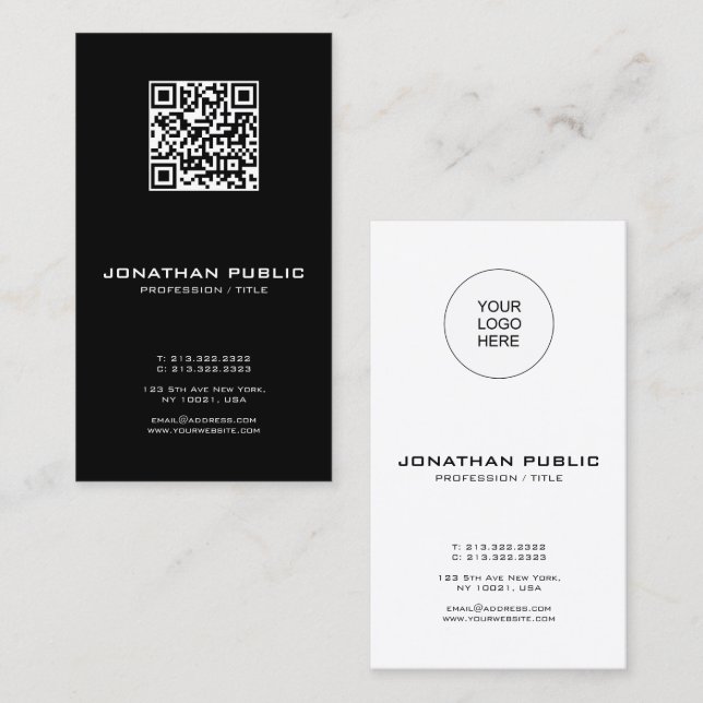 Modern Elegant Template Barcode QR Code Vertical Business Card (Front/Back)