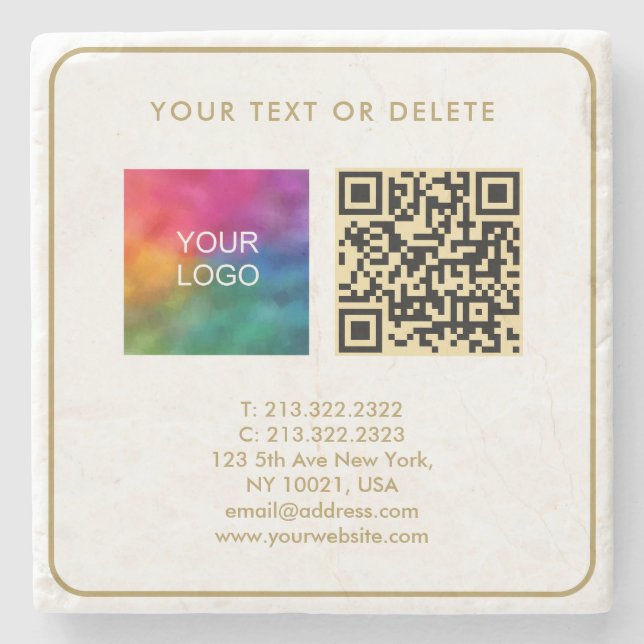 Modern Elegant Template Black Gold QR Code Custom Stone Coaster (Front)
