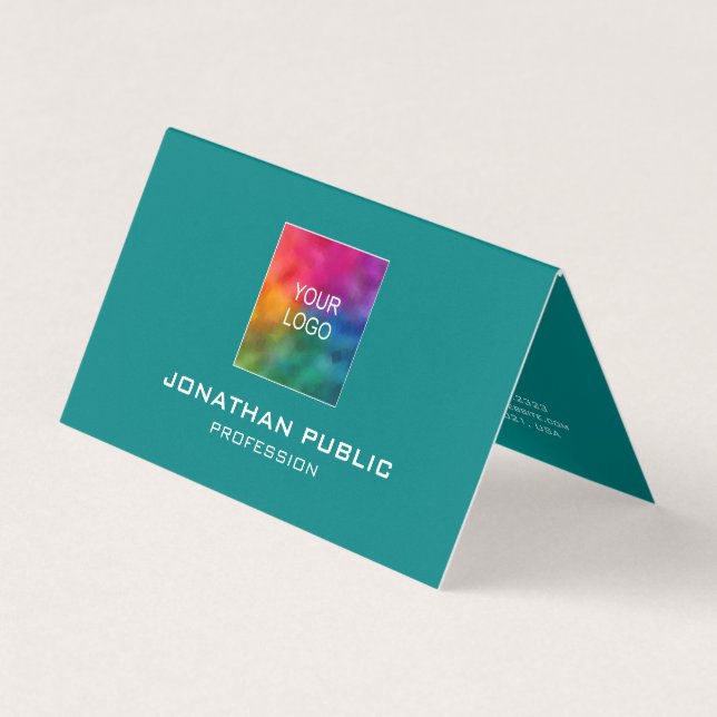 Modern Elegant Template Business Logo Here Folded Business Card (Front)
