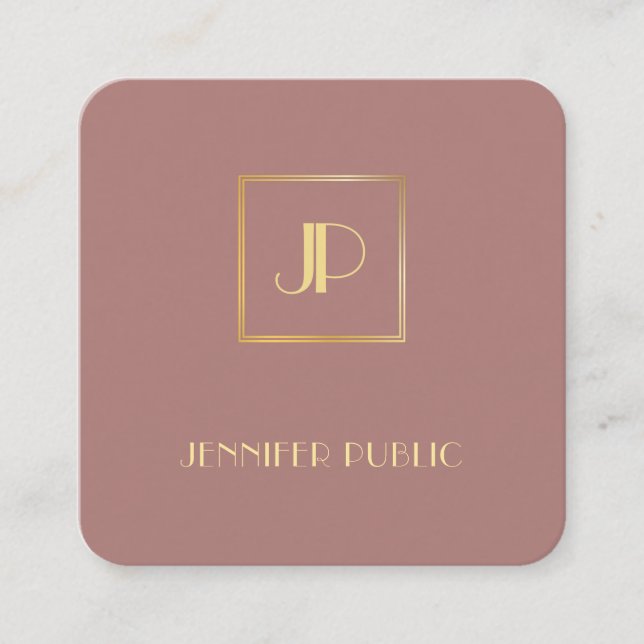 Modern Elegant Template Gold Monogrammed Luxury Square Business Card (Front)