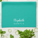 Modern Elegant Template Typography Name Best Teal Tea Towel<br><div class="desc">Modern Elegant Typography Name Template Teal Blue Green Colour Kitchen Towel.</div>