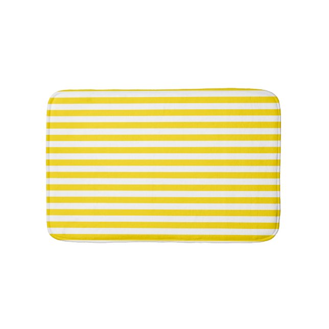 Modern Elegant Template Yellow White Striped Small Bath Mat (Front)