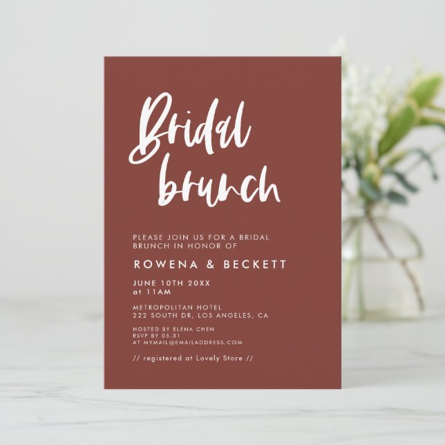 Modern Elegant Terracotta Bridal Brunch Invitation (Standing Front)