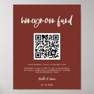 Modern elegant terracotta Honeymoon fund QR code Poster
