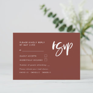Modern elegant terracotta RSVP with meal choice Card