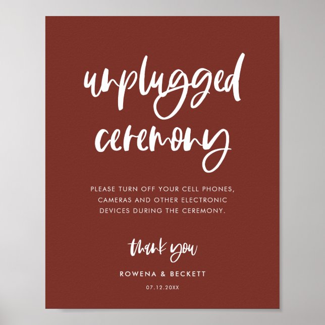Modern elegant terracotta Unplugged ceremony Poster (Front)