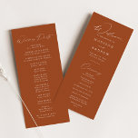 Modern Elegant Terracotta Wedding Program<br><div class="desc">Elegant wedding program featuring a modern white calligraphy script with a terracotta background to create a design that is perfect for weddings of all styles and seasons. Personalise the front of the modern wedding program with your names, wedding date and location, and order of the ceremony. The simple terracotta wedding...</div>