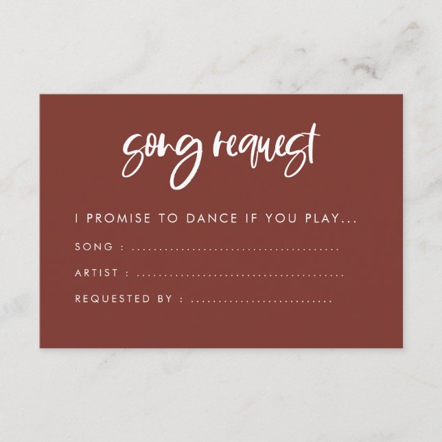 Modern elegant terracotta wedding Song request Enclosure Card (Front)