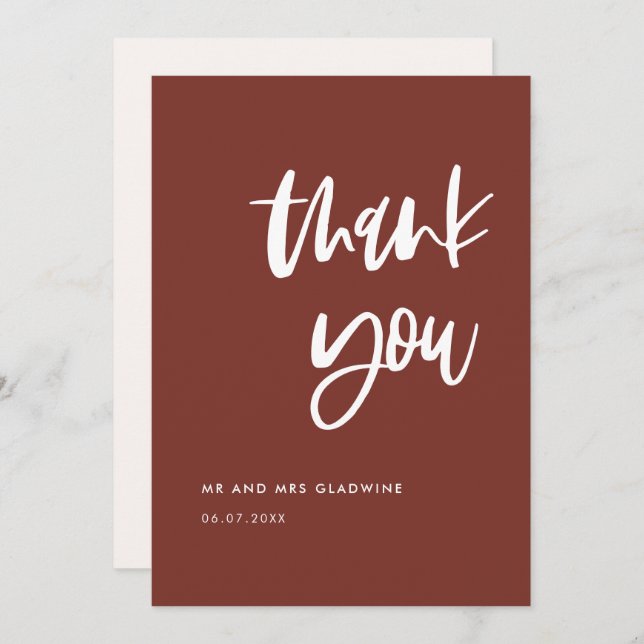 Modern elegant terracotta wedding Thank you card (Front/Back)