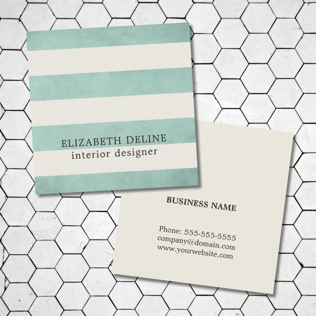 Modern Elegant Texture Green Interior Designer Square Business Card (Creator Uploaded)
