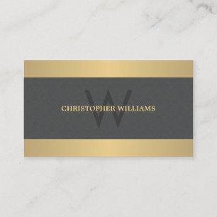 Modern Elegant Texture Grey Faux Gold Monogram Business Card