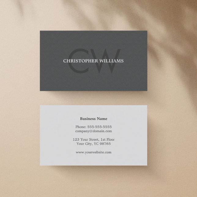 Modern Elegant Texture Grey Monogram Consultant Business Card (Creator Uploaded)