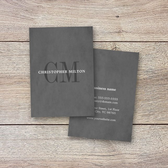 Modern Elegant Texture Grey Monogram Consultant Business Card (Creator Uploaded)