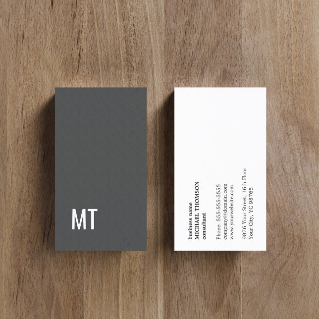 Modern Elegant Texture Grey White Monogram Business Card (Creator Uploaded)