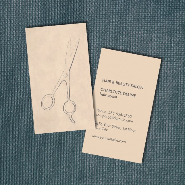 Modern Elegant Textured Skin Scissor Hair Stylist Business Card (Creator Uploaded)