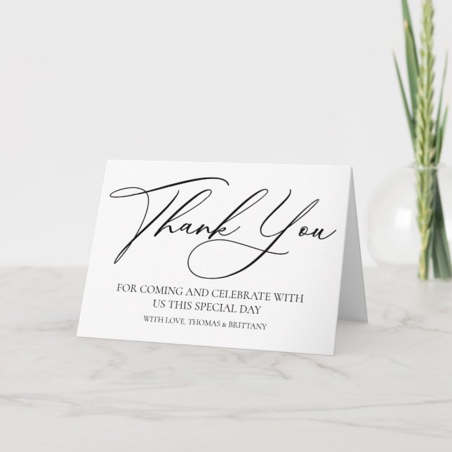 Modern elegant Thank you card black and white (Front)