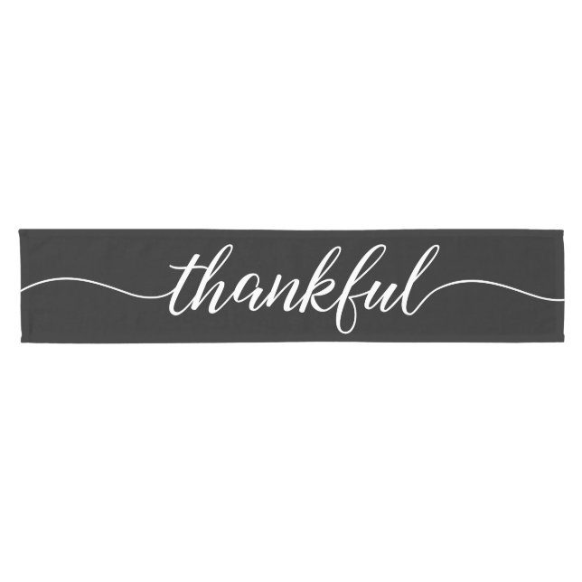 Modern Elegant Thankful script Thanksgiving Short Table Runner (Horizontal)