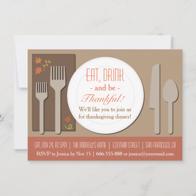 Modern Elegant Thanksgiving Dinner Party Invitation (Front)