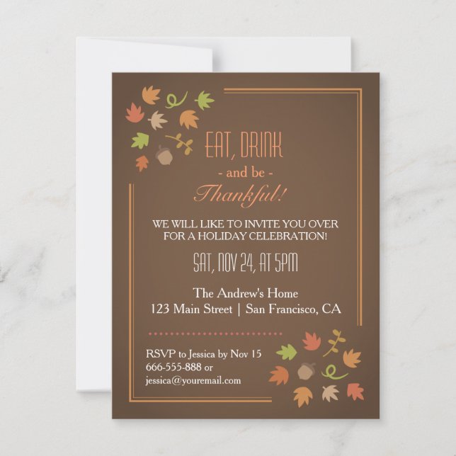Modern Elegant Thanksgiving Dinner Party Invitation (Front)