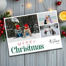 Modern Elegant Three Photo Collage Christmas