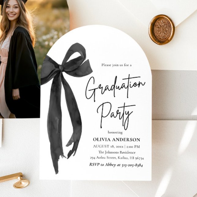 Modern Elegant Trendy Black Bow Graduation Arched Invitation (Modern Elegant Trendy Black Bow Graduation Arched Invitation)