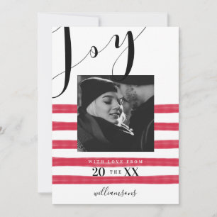 Modern, Elegant & Trendy Black & Red Stripe Photo Holiday Card