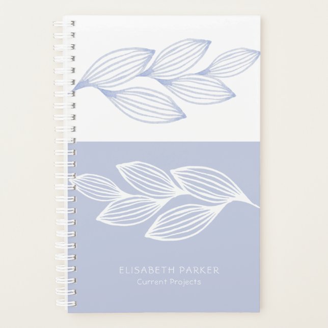 Modern elegant trendy chic dusty blue leaves planner (Front)