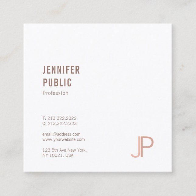 Modern Elegant Trendy Design Initials Template Top Square Business Card (Front)