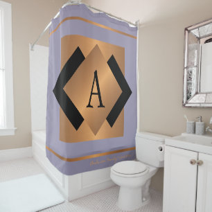 Modern elegant trendy gold monogrammed black chic shower curtain