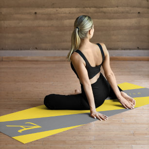 Modern elegant trendy grey yellow monogrammed yoga mat
