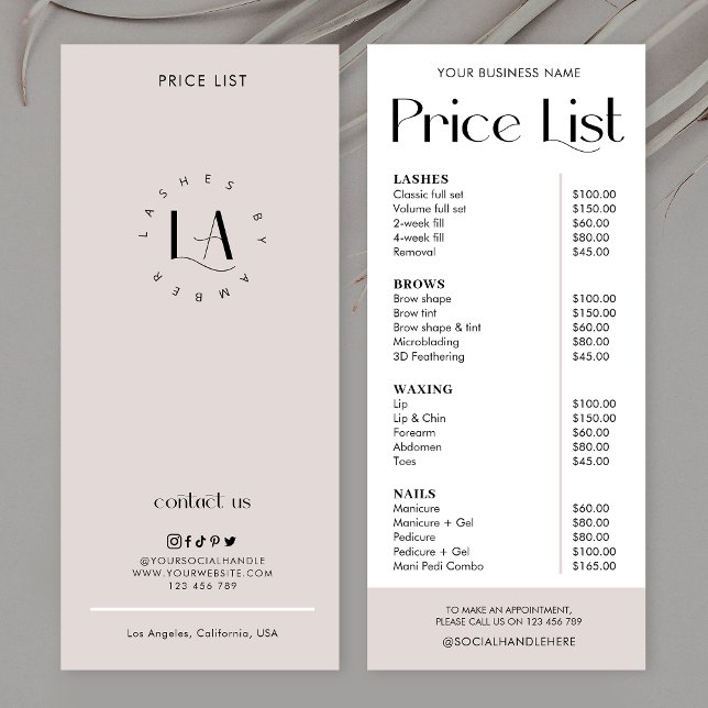 Modern Elegant Trendy Logo Business Price List Rack Card (Creator Uploaded)
