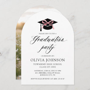 Modern Elegant Trendy Pink Bow Graduation Arched Invitation