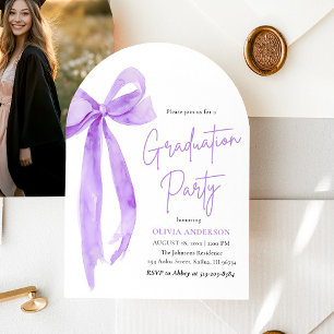 Modern Elegant Trendy Purple Bow Graduation Arched Invitation