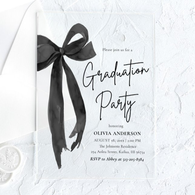 Modern Elegant Trendy Stylish Black Bow Graduation Acrylic Invitations (Modern Elegant Trendy Stylish Black Bow Graduation Acrylic Invitation)