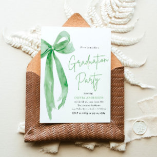 Modern Elegant Trendy Stylish Green Bow Graduation Invitation