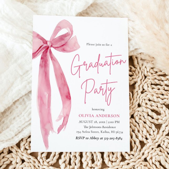 Modern Elegant Trendy Stylish Pink Bow Graduation Invitation (Modern Elegant Trendy Stylish Pink Bow Graduation Invitation)