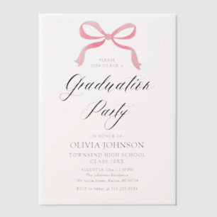 Modern Elegant Trendy Stylish Pink Bow Graduation Vellum Invitations