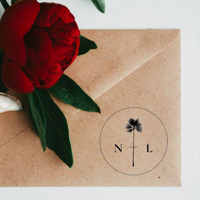 Modern Elegant Tropical Palm Tree Wedding Initials Self-inking Stamp (Creator Uploaded)