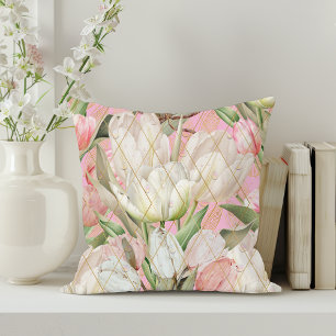 Modern Elegant Tulips With Gold Pattern Cushion