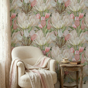 Modern Elegant Tulips with Gold Pattern Wallpaper