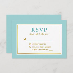 Modern Elegant Turquoise Blue White Gold RSVP Card
