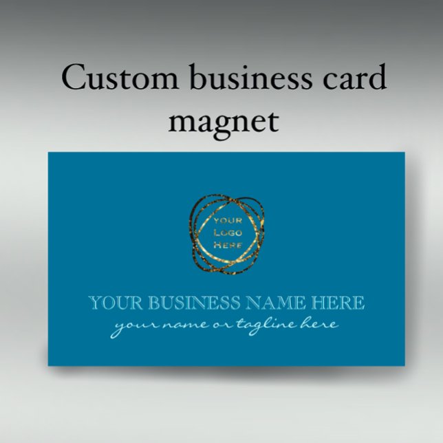 Modern Elegant Turquoise Custom Business Logo    Magnetic Business Card (Add your business logo and company name for a stylish turquoise business card magnet. Custom text.)