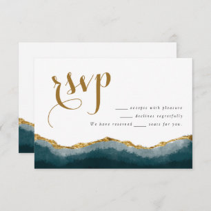Modern Elegant Turquoise Gold Agate Wedding Enclosure Card