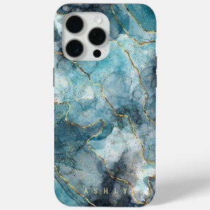 Modern Elegant Turquoise Gold Marble iPhone 15 Pro Max Case