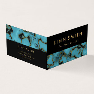 Modern Elegant Turquoise Stone Gold and Black Business Card