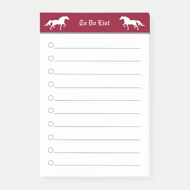 Modern elegant two horses in burgundy & white post-it notes (Front)