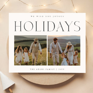 Modern Elegant Two Photo Christmas Holiday Postcard