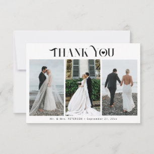 Modern elegant typography 3 photo collage wedding thank you card