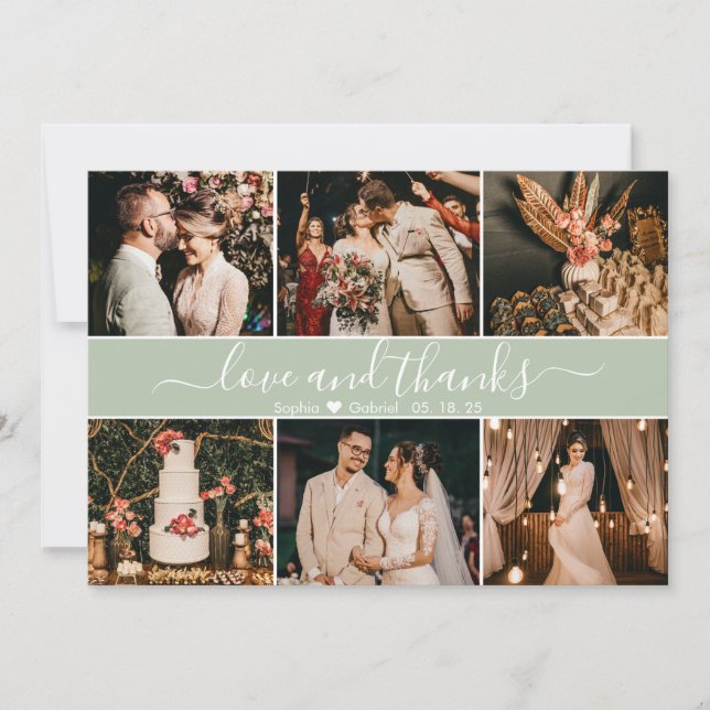 Modern Elegant Typography 6 Photo Collage Thank You Card (Front)