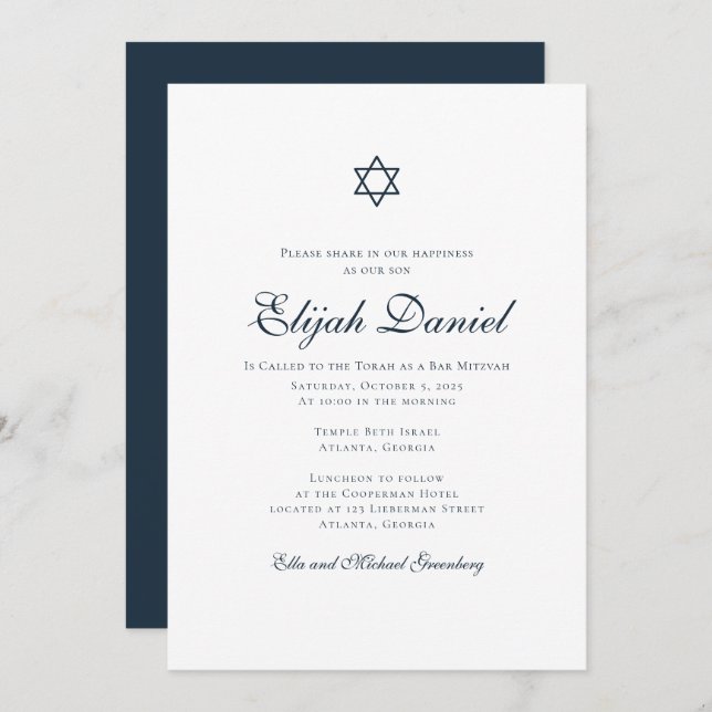 Modern + Elegant Typography Bar Mitzvah Invitation (Front/Back)